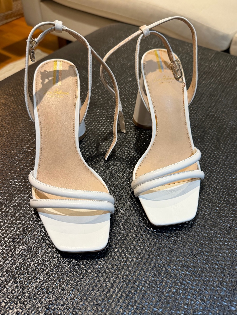 Sam Edelman White Leather Strappy Block Heel Sandals